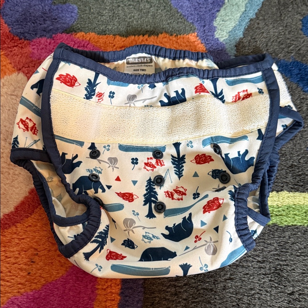 Thirsties diaper cover, GUC, size Two, Velcro closure, adjustable snaps
